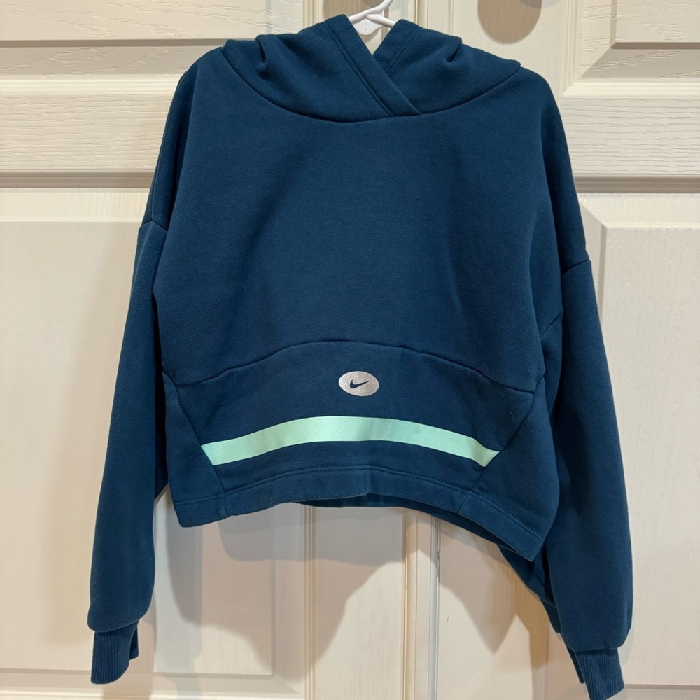 Nike Girls Cropped Hoodie Sweatshirt Teal Size Small